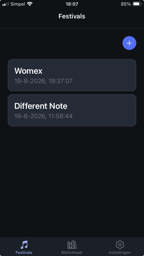 Overzicht van festivals in de app