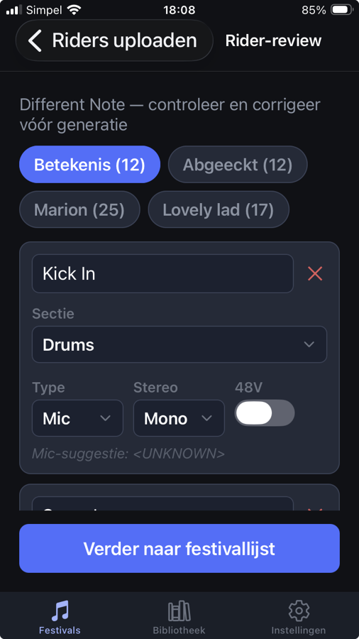 Rider-review: per band controleren wat er herkend is